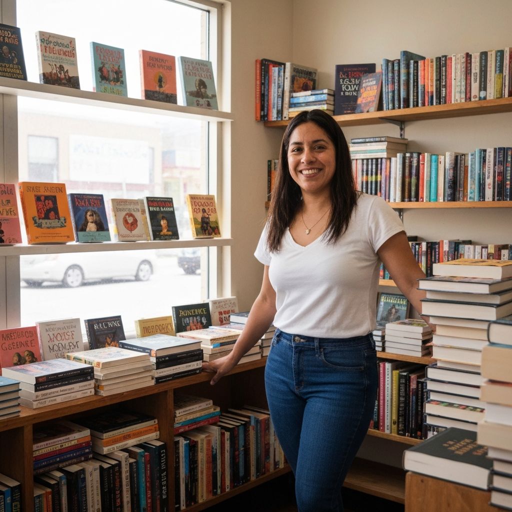 Mujer emprendedora hispana en su negocio