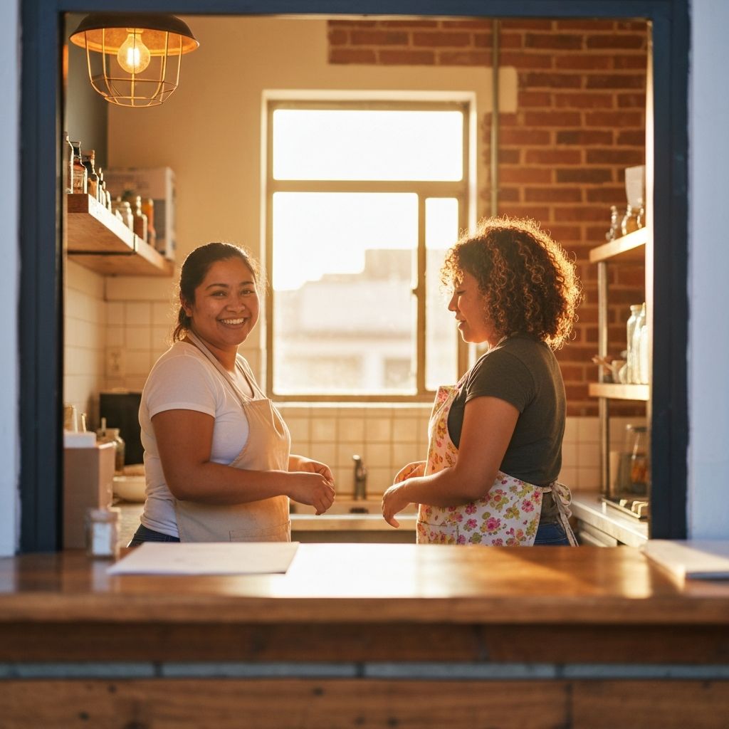 Dos mujeres emprendedoras trabajando juntas en su negocio